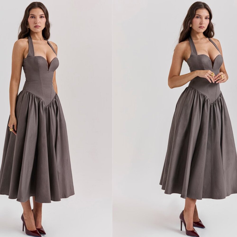 House of CB ‘Coquette' Smoke Halter Midi Dress NWOT - Picture 4 of 11